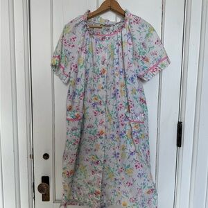 Vintage Floral Ruffled Housedress or Nightgown M